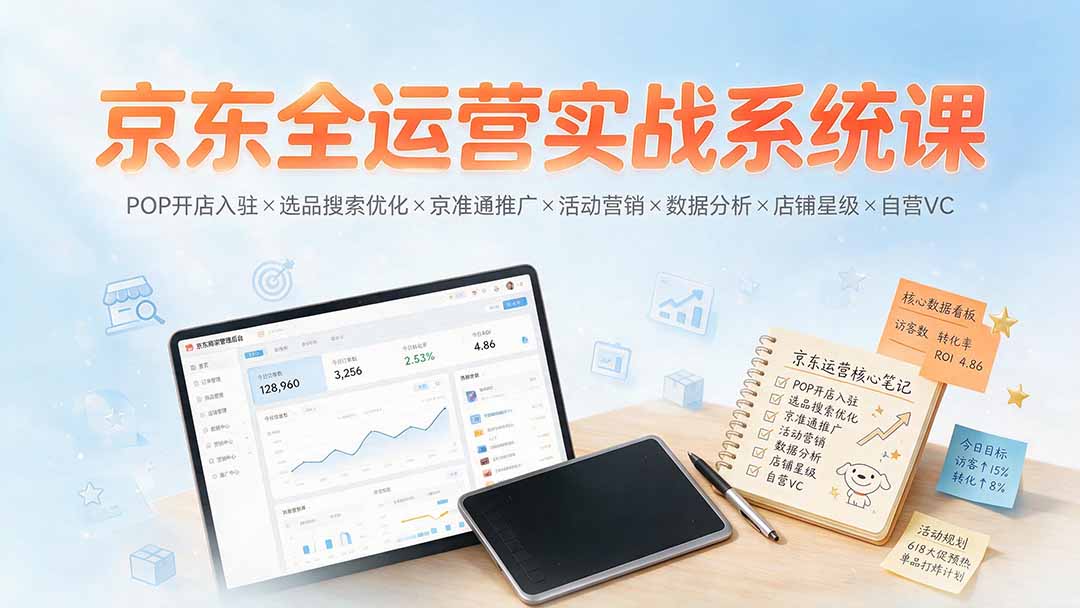 京东全运营实战系统课：POP开店入驻×选品搜索优化×京准通推广×活动营销×数据分析×店铺星级×自营VC-智享云联