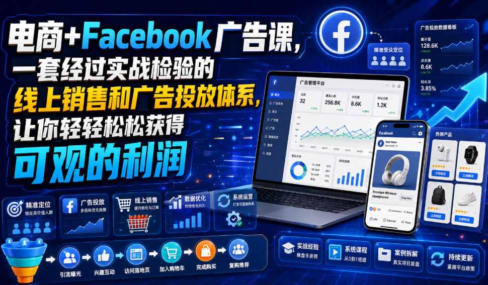 电商+Facebook广告课，一套经过实战检验的线上销售和广告投放体系，让你轻轻松松获得可观的利润【原创双语字幕】-智享云联