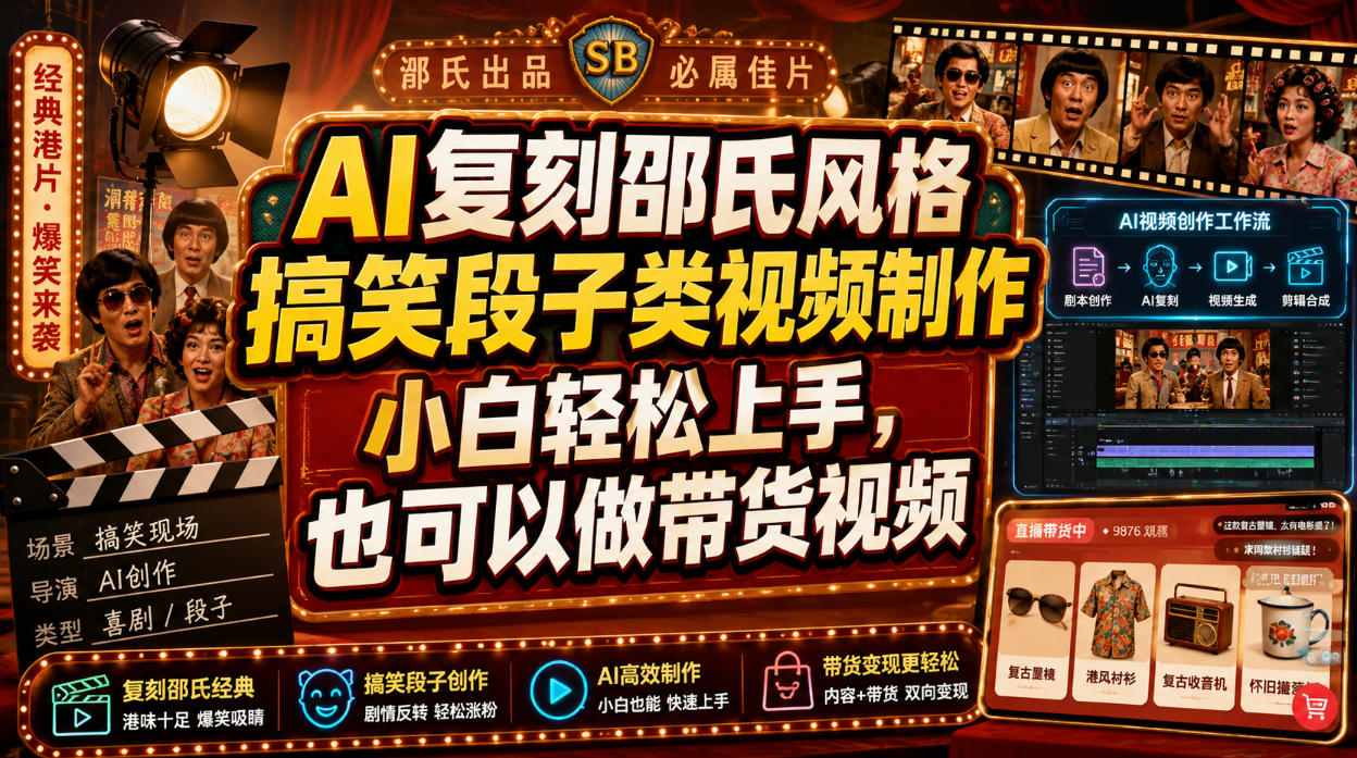 AI复刻邵氏风格搞笑段子类视频制作，小白轻松上手，也可以做带货视频-智享云联