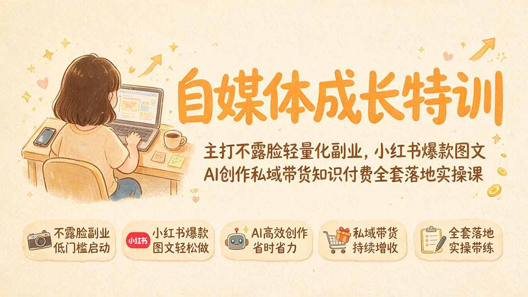 自媒体成长特训｜主打不露脸轻量化副业，小红书爆款图文AI创作私域带货知识付费全套落地实操课-智享云联