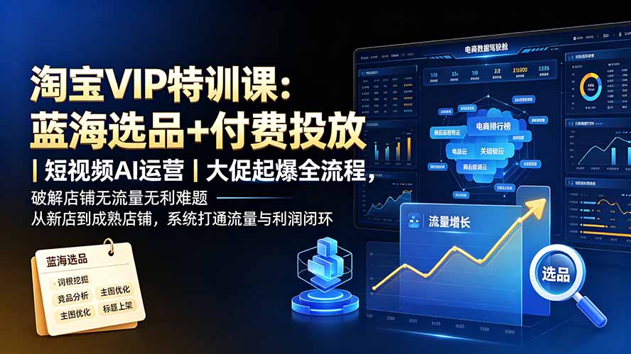 淘宝VIP特训课-更新:蓝海选品+付费投放|短视频AI运营|大促起爆全流程,破解店铺无流量无利润难题-智享云联