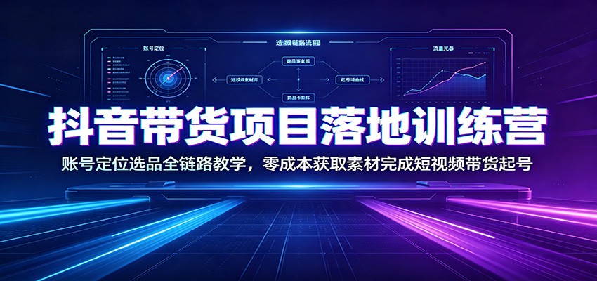 抖音带货项目落地训练营：账号定位选品全链路教学，零成本获取素材完成短视频带货起号-智享云联