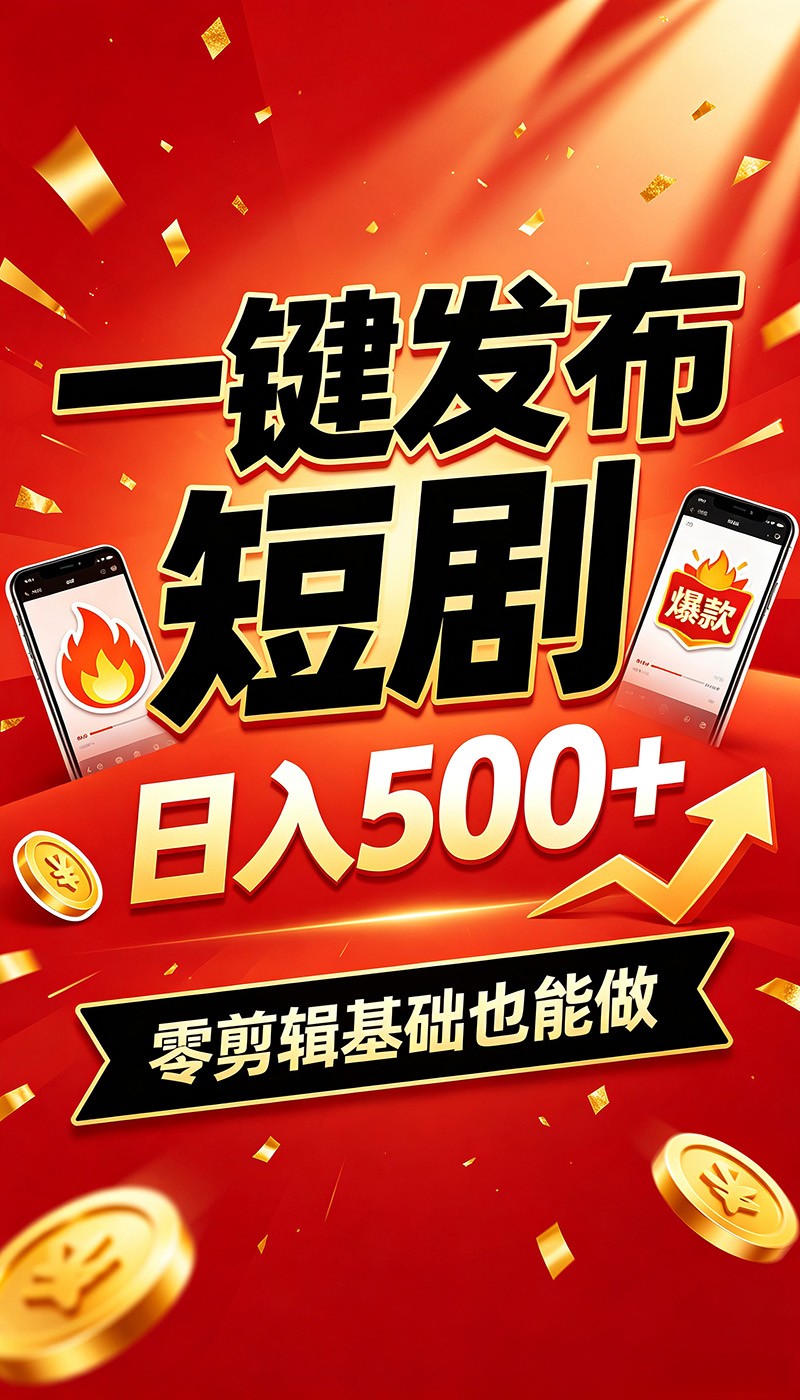 快手短剧一键发布，不用剪辑操作简单，副业日入500+。空闲时间轻松赚收益-智享云联