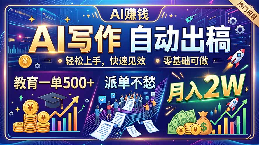 AI写作自动出稿，教育一单500+，派单不愁，月入2W-智享云联
