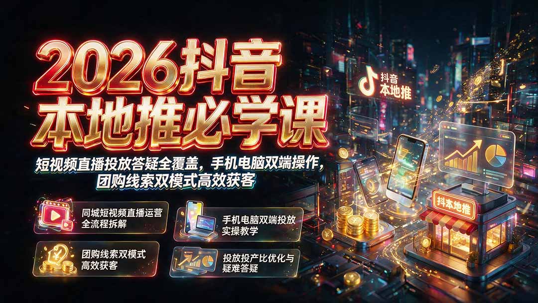 2026抖音本地推必学课｜短视频直播投放答疑全覆盖，手机电脑双端操作，团购线索双模式高效获客-智享云联