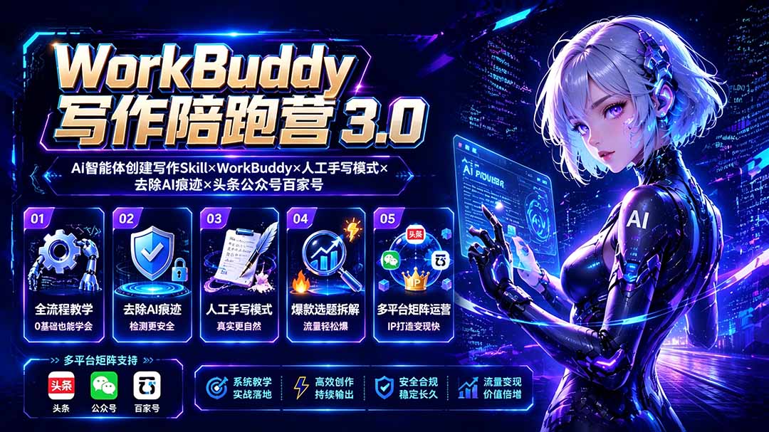 WorkBuddy写作陪跑营3.0-更新：Ai智能体创建写作Skill×WorkBuddy×人工手写模式×去除AI痕迹×头条公众号百家号-智享云联