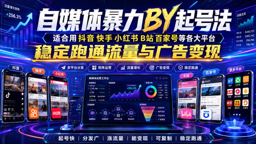 自媒体暴力搬运起号法，适合用抖音快手小红书B站百家号等各大平台，稳定跑通流量与广告变现-智享云联
