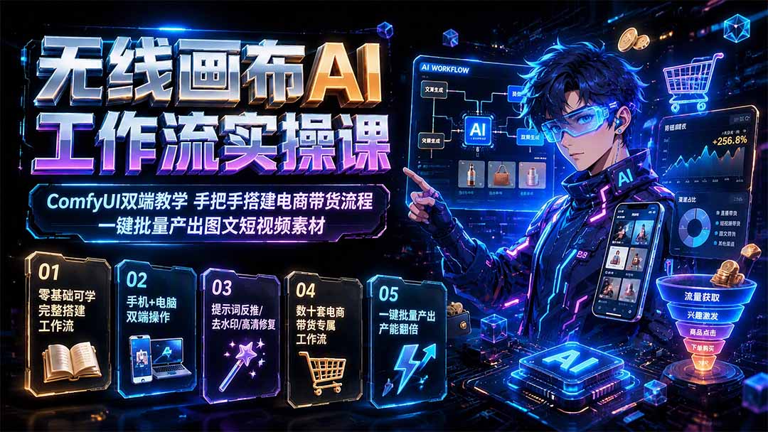 无线画布AI工作流实操课｜ComfyUI双端教学，手把手搭建电商带货流程，一键批量产出图文短视频素材-智享云联