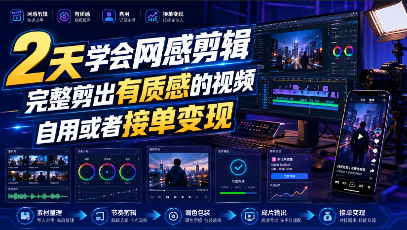 2天学会网感剪辑，完整剪出有质感的视频，自用或者接单变现-智享云联