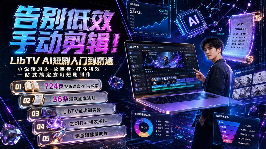 告别低效手动剪辑！LibTV AI短剧入门到精通，小说转剧本方法，故事板打斗特效一站式搞定玄幻短剧制作-智享云联
