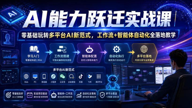 AI能力跃迁实战课｜零基础玩转多平台AI新范式，工作流+智能体自动化全落地教学-智享云联
