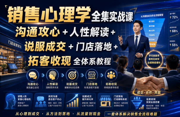 销售心理学全集实战课｜沟通攻心+人性解读+说服成交+门店落地+拓客收现全体系教程-智享云联
