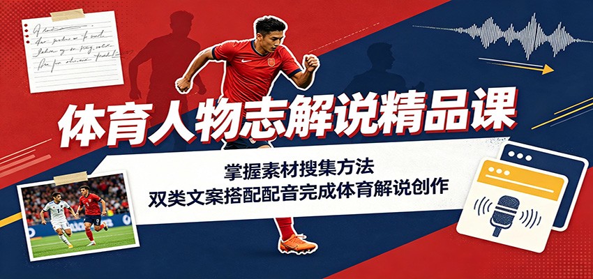 体育人物志解说精品课:掌握素材搜集方法,双类文案搭配配音完成体育解说创作-智享云联