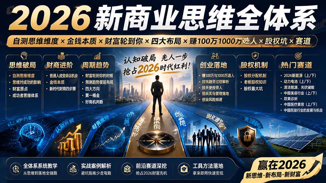 2026新商业思维全体系：自测思维维度×金钱本质×财富轮到你×四大布局×赚100万1000万选人×股权坑×赛道-智享云联