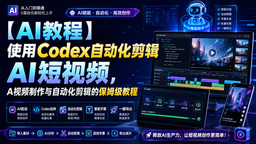 【AI教程】使用Codex自动化剪辑AI短视频，AI视频制作与自动化剪辑的保姆级教程-智享云联