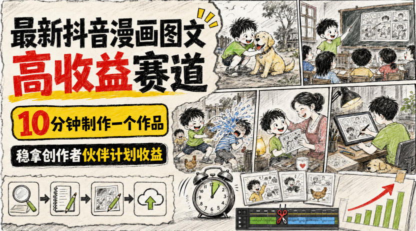 最新抖音漫画图文高收益赛道,10分钟制作一个作品,稳拿创作者伙伴计划收益-智享云联
