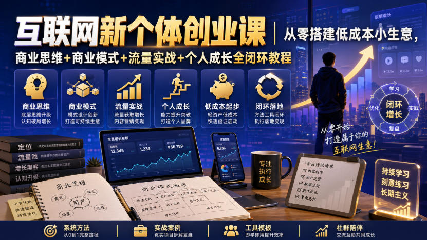 互联网新个体创业课|从零搭建低成本小生意,商业思维+商业模式+流量实战+个人成长全闭环教程-智享云联
