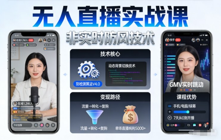 宝子哥无人直播实战课,非实时防风技术,聚焦抖音快手等平台直播带货,轻松开启直播变现之路(更新2026年08月06日)-智享云联
