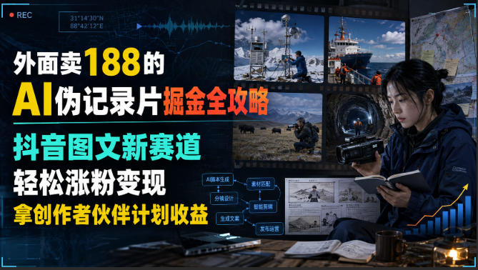 外面卖188的AI伪记录片掘金全攻略，抖音图文新赛道，轻松涨粉变现，拿创作者伙伴计划收益【文档】-智享云联