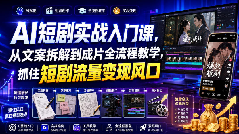 AI短剧实战入门课,从文案拆解到成片全流程教学,抓住短剧流量变现风口-智享云联