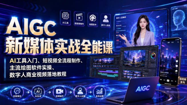 AIGC新媒体实战全能课|AI工具入门、短视频全流程制作、主流绘图软件实操、数字人商业视频落地教程-智享云联