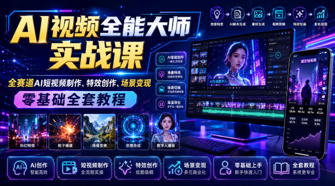 AI视频全能大师实战课｜全赛道AI短视频制作、特效创作、场景变现零基础全套教程-智享云联
