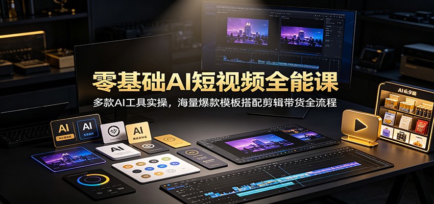 零基础AI短视频全能课：多款AI工具实操，海量爆款模板搭配剪辑带货全流程-智享云联