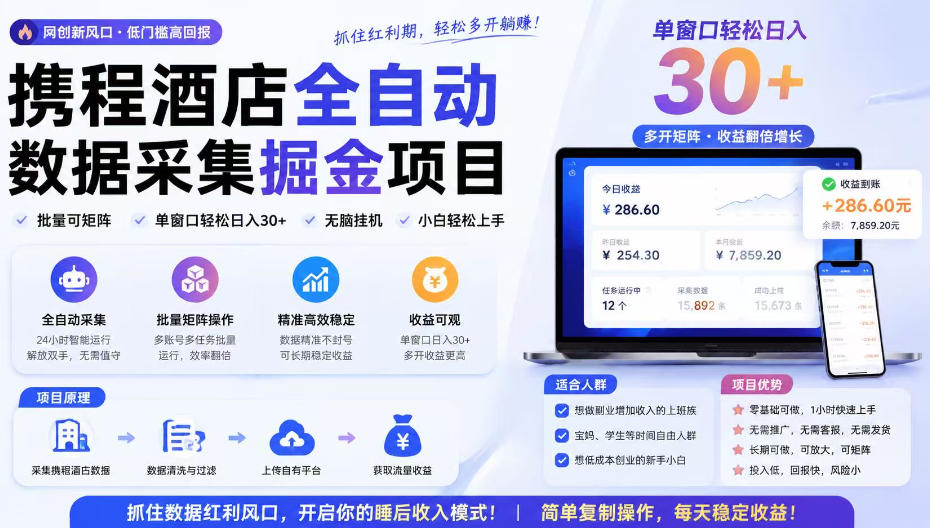 携程酒店采集挂G项目,批量可矩阵,单机轻松日入300+,开启你的睡后收入模式!【揭秘】-智享云联