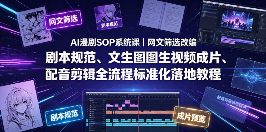 AI漫剧SOP系统课|网文筛选改编、剧本规范、文生图图生视频成片、配音剪辑全流程标准化落地教程(更新0810)-智享云联
