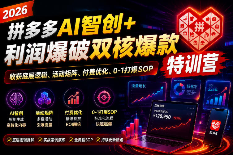 2026拼多多AI智创+利润爆破双核爆款特训营，收获底层逻辑、活动矩阵、付费优化、0-1打爆SOP(更新0810)-智享云联
