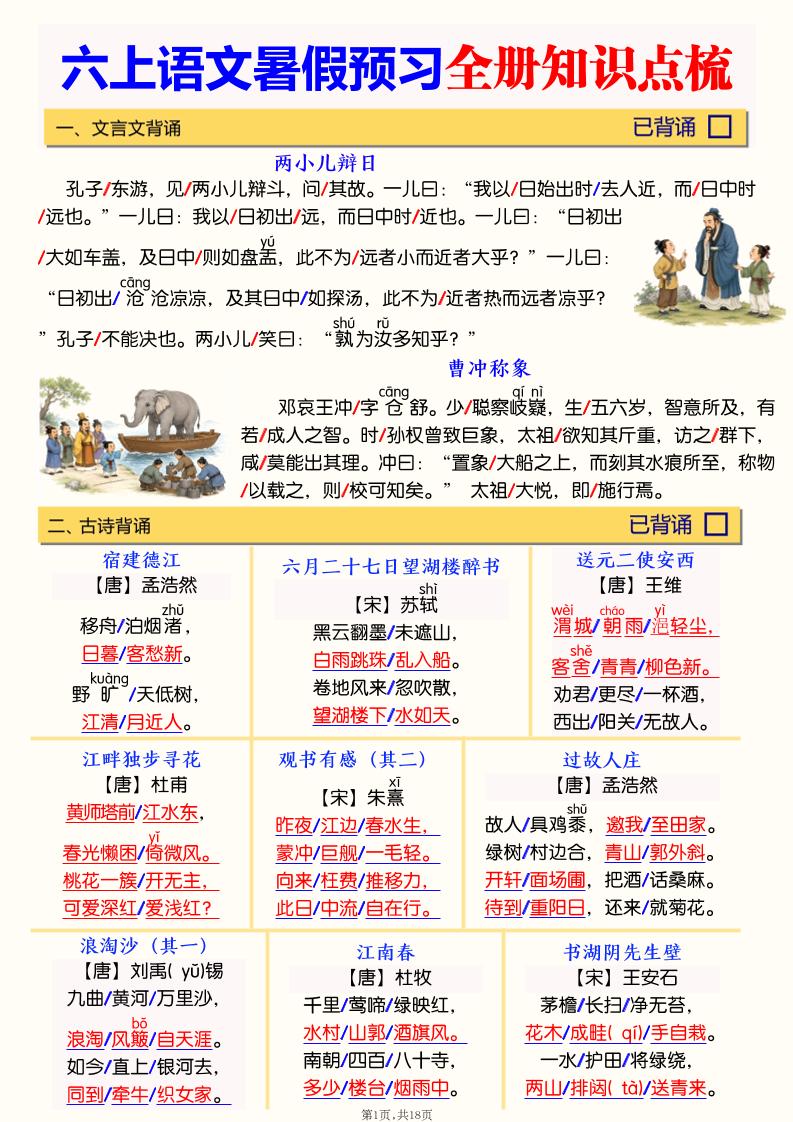 六上语文暑假预习全册知识点梳理-智享云联
