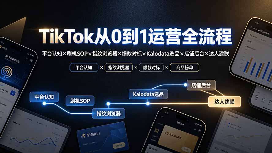 TikTok从0到1运营全流程-更新：平台认知×刷机SOP×指纹浏览器×爆款对标×Kalodata选品×店铺后台×达人建联-智享云联