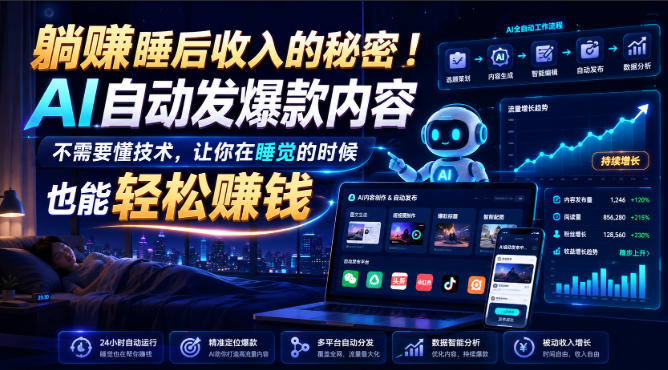 躺賺睡后收入的秘密!AI自动发爆款内容,不需要懂技术,让你在睡觉的时候也能轻松賺钱【原创双语字幕】-智享云联
