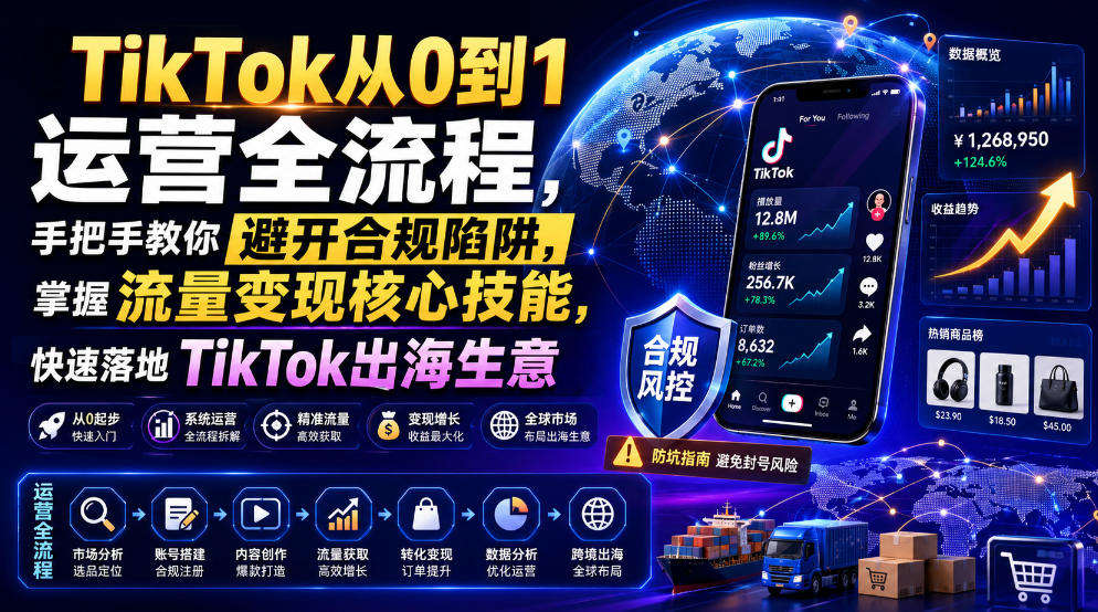 TikTok从0到1运营全流程，手把手教你避开合规陷阱，掌握流量变现核心技能，快速落地TikTok出海生意(更新8月)-智享云联