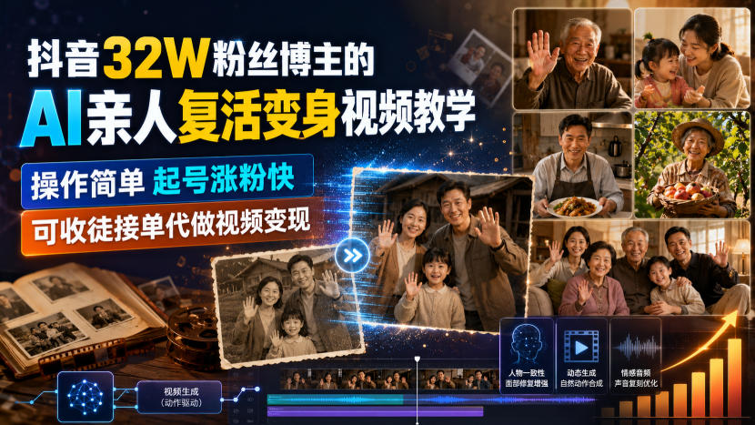 抖音32W粉丝博主的AI亲人复活变身视频教学，操作简单，起号涨粉快，可收徒接单代做视频变现-智享云联