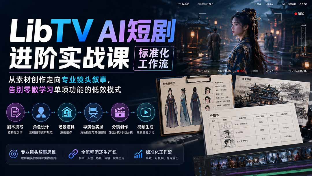 LibTV AI短剧进阶实操课标准化工作流;从素材创作走向专业镜头叙事,告别零散学习单项功能的低效模式-智享云联