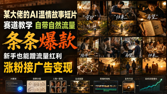某大佬的AI温情故事短片赛道教学，自带自然流量，条条爆款，新手也能蹭流量红利，涨粉接广告变现-智享云联
