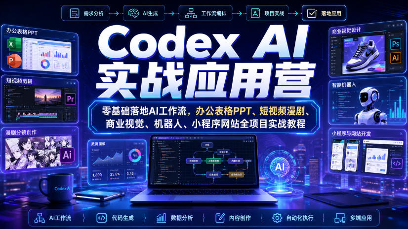 Codex AI实战应用营|零基础落地AI工作流,办公表格PPT、短视频漫剧、商业视觉、机器人、小程序网站全项目实战教程-智享云联