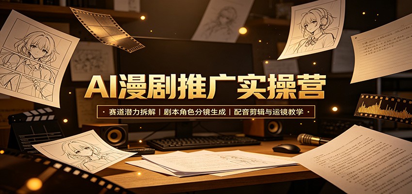 AI漫剧推广实操营：赛道潜力拆解，剧本角色分镜生成，配音剪辑与运镜教学-智享云联