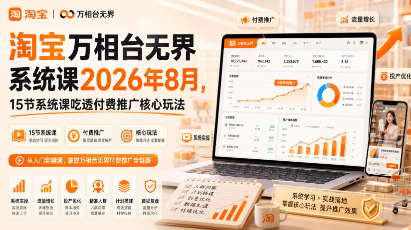 淘宝万相台无界系统课2026年8月,15节系统课吃透付费推广核心玩法-智享云联
