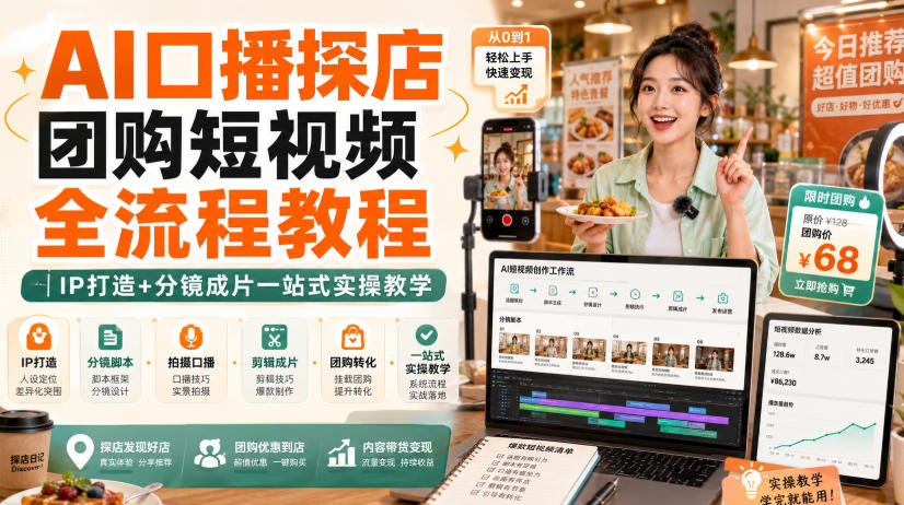 AI口播探店团购短视频全流程教程|IP打造+分镜成片一站式实操教学-智享云联