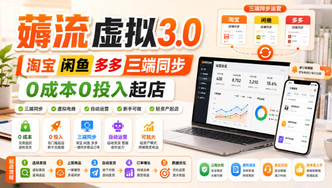 绅白不白·薅流虚拟3.0丨淘宝闲鱼多多三端同步丨0成本0投入起店-智享云联