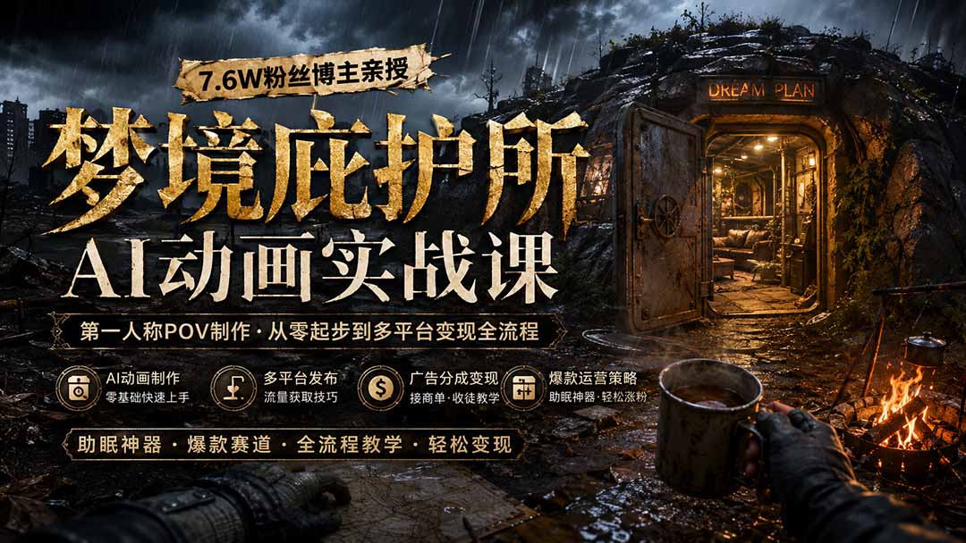 梦境庇护所AI动画实战课：7.6W粉丝博主亲授第一人称POV制作，从零起步到多平台发布变现全流程-智享云联