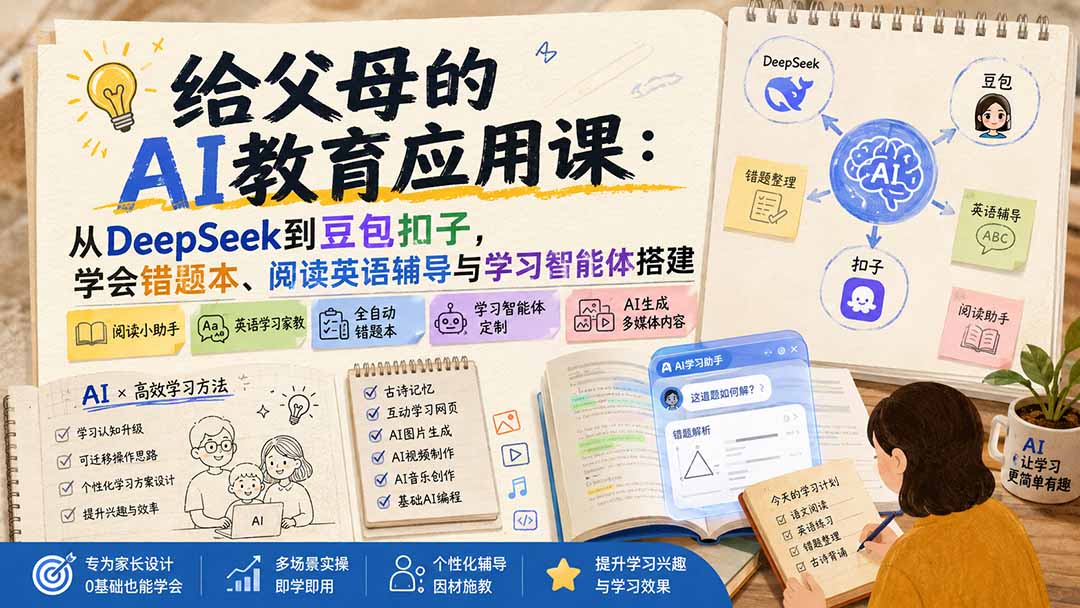 给父母的AI教育应用课：从DeepSeek到豆包扣子，学会错题本、阅读英语辅导与学习智能体搭建-智享云联