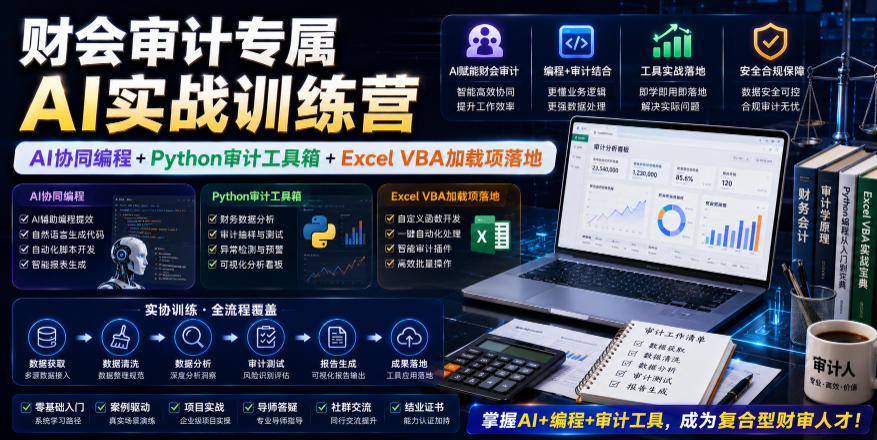 财会审计专属AI实战训练营｜AI协同编程+Python审计工具箱+Excel VBA加载项落地(更新0816)-智享云联