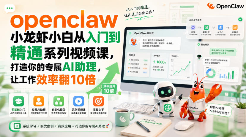 openclaw小龙虾小白从入门到精通系列视频课,打造你的专属AI助理,让工作效率翻10倍-智享云联