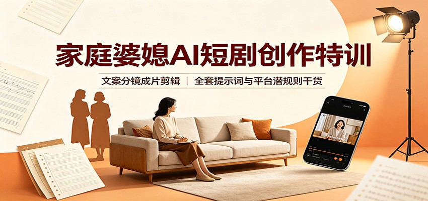 家庭婆媳AI短剧创作特训：文案分镜成片剪辑，全套提示词与平台潜规则干货-智享云联
