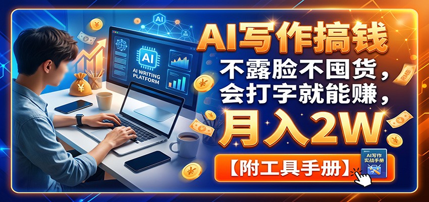 AI写作搞钱:不露脸不囤货,会打字就能赚,月入2W【附工具手册】-智享云联