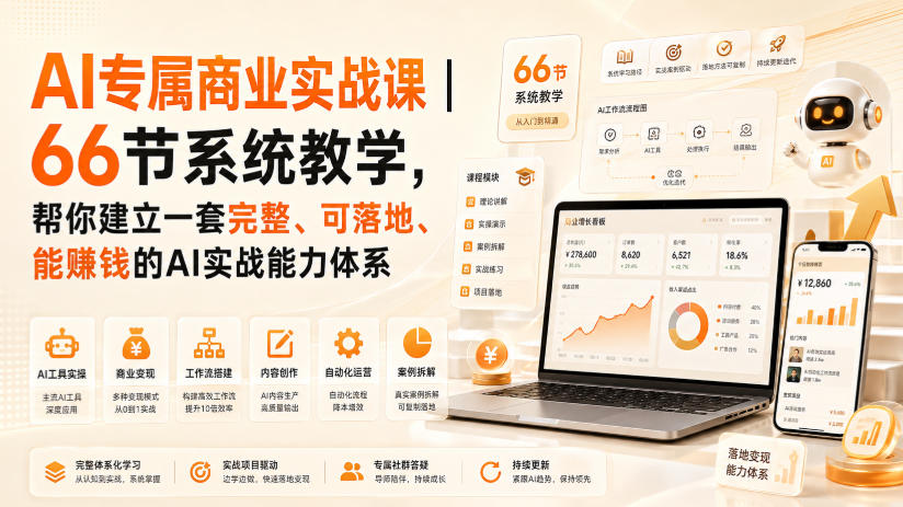 AI专属商业实战课|66节系统教学,帮你建立一套完整、可落地、能賺钱的AI实战能力体系-智享云联