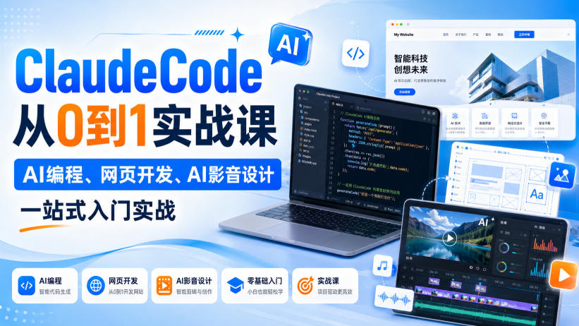 ClaudeCode从0到1实战课，AI编程、网页开发、AI影音设计一站式入门实战-智享云联